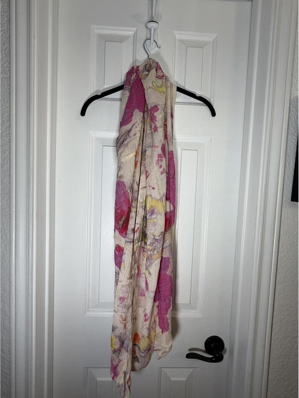 Abstract Floral Watercolor Scarf, Lightweight Pink, Yellow & Cream Shawl Wrap